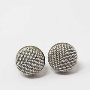 New Handmade | Dark Olive & White Chevron Upcycled Button Stud Earrings
